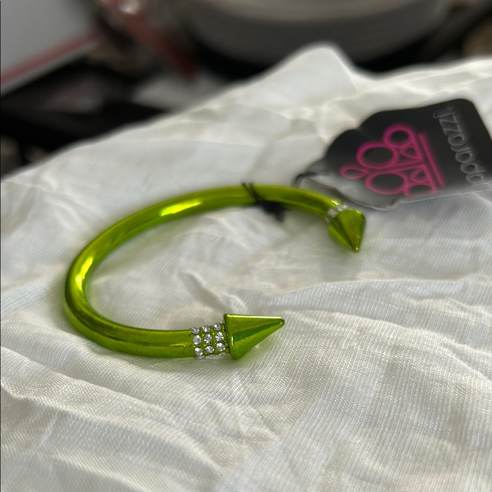 Paparazzi Green Cuff Bracelet with Crystal Accent